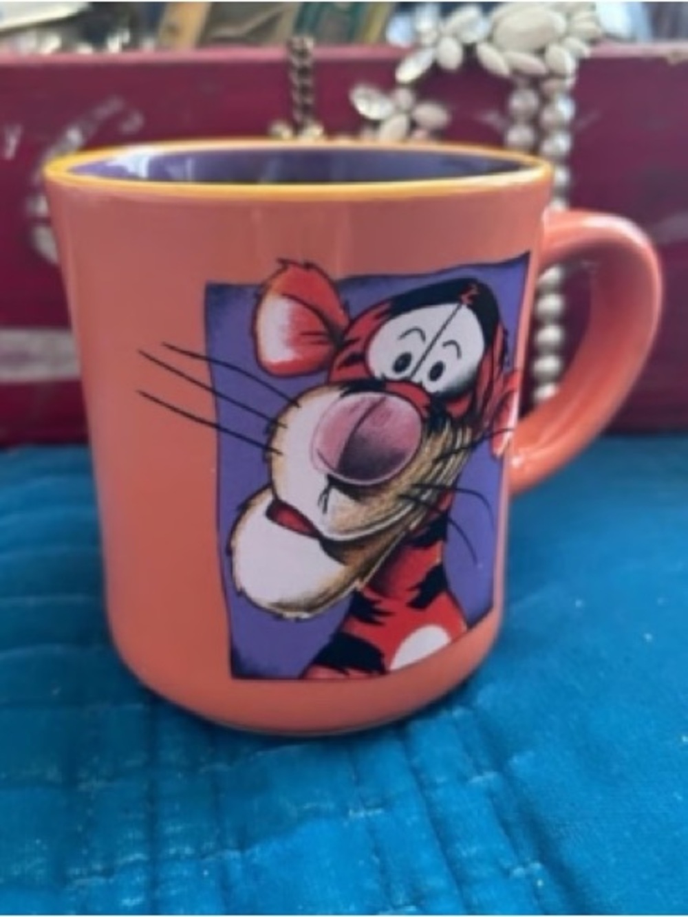 Playful Orange Tigger Ceramic Mug with Purple Accent